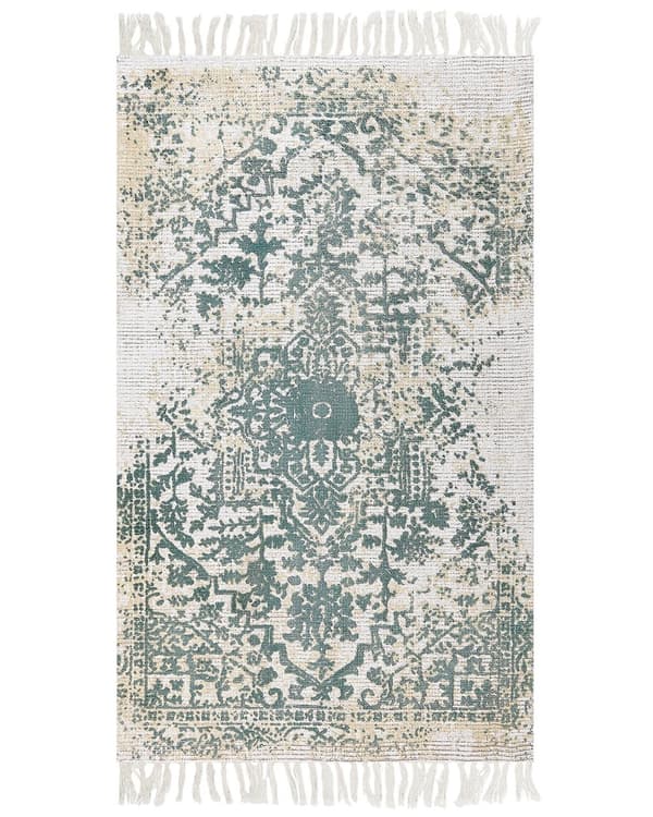 Teppe Viskose Vintage Beige Grønn 80 x 150 cm Orientalsk Stue Soverom
