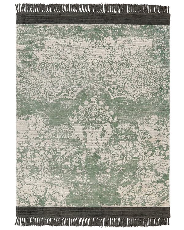 Teppe Grønn Beige Viskose 160 x 230 cm Frynser Vintage Viskoseteppe Dekorativt Stue Soverom