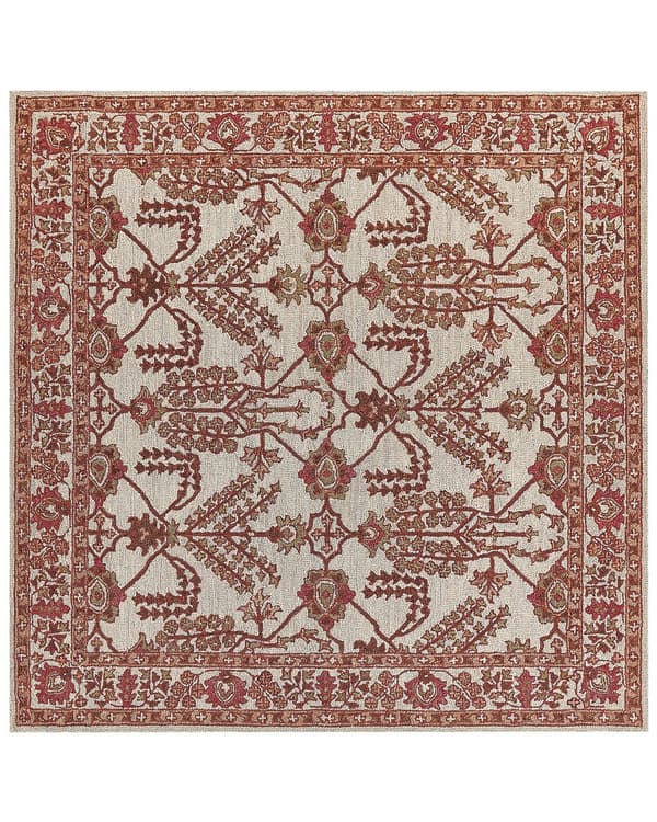 Tæppe Orange og Beige Uld 200 x 200 cm Håndtuftet Orientalsk Mønster Boho Stue Soveværelse