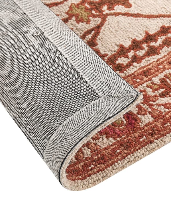 Tæppe Orange og Beige Uld 200 x 200 cm Håndtuftet Orientalsk Mønster Boho Stue Soveværelse