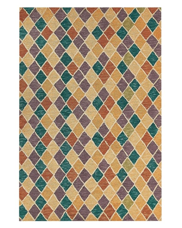 Gulvtæppe Multifarvet Uld 140 x 200 cm Dekorativ Fladvævet Løs Rombe Mønster Uldtæppe til Stue under Sofabord og Spisebord Boho Indretning