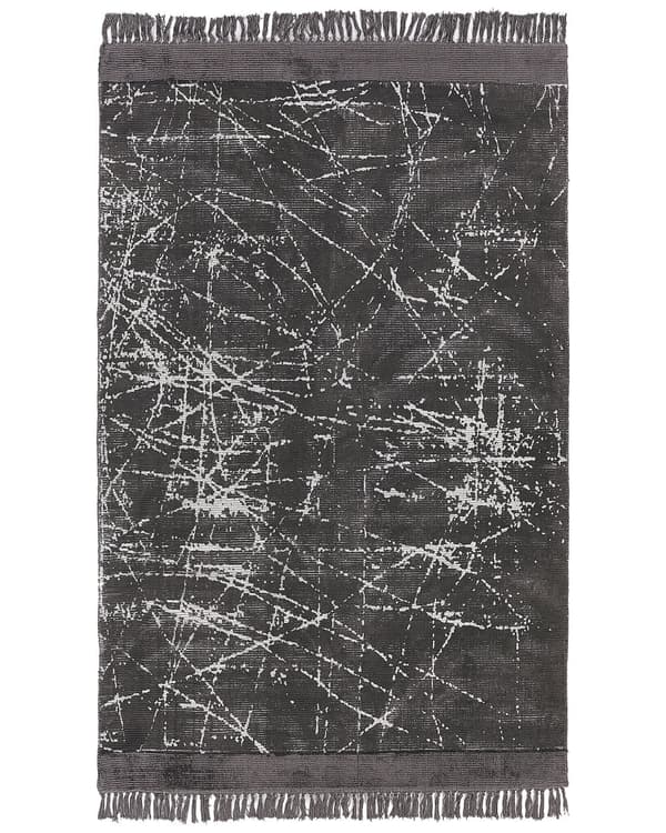 Tæppe Mørkegrå viskose med bomuldsbagside med frynser 160 x 230 cm