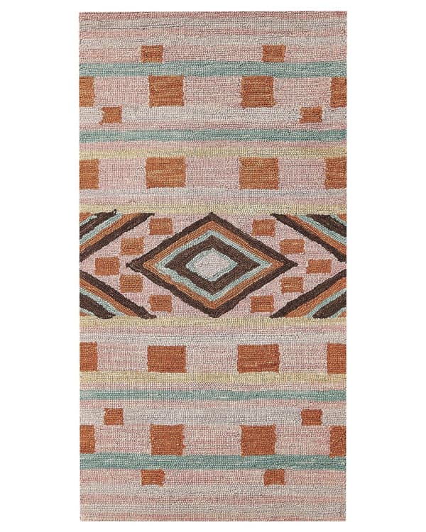 Område Tæppe Flerfarvet Uld 80 x 150 cm Håndtuftet geometrisk mønster Boho Stue Soveværelse