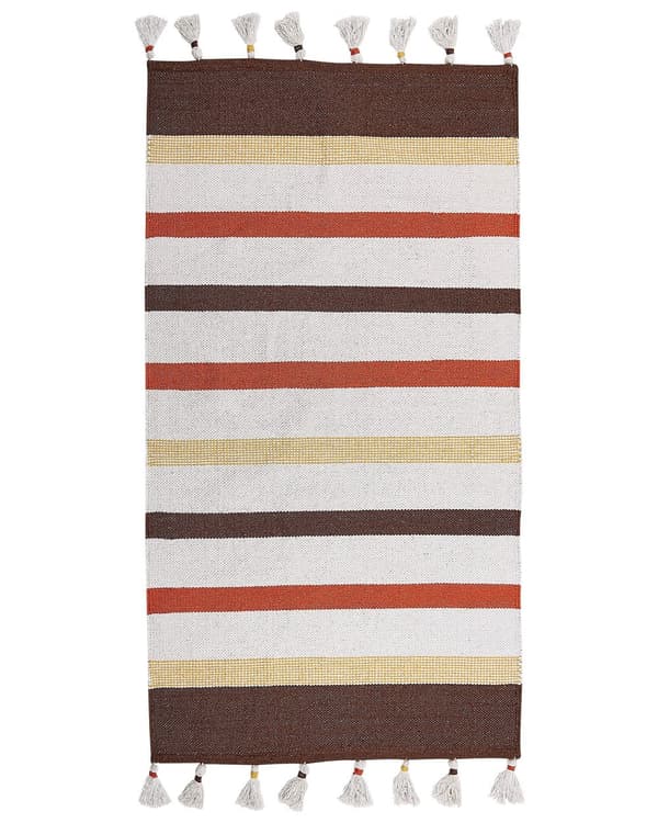 Gulvteppe Teppe Brun Beige Stripet Bomull 80 x 150 cm Rektangulært Håndvevd