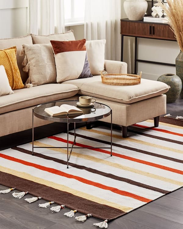 Gulvteppe Teppe Brun Beige Stripet Bomull 140 x 200 cm Rektangulært Håndvevd
