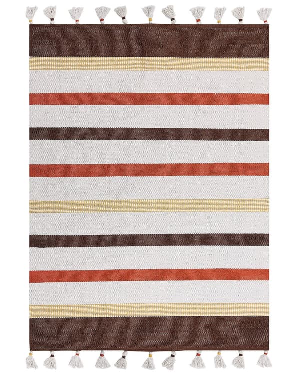 Gulvteppe Teppe Brun Beige Stripet Bomull 140 x 200 cm Rektangulært Håndvevd