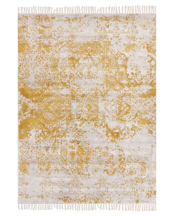 Teppe Viskose Vintage Gul Beige 140 x 200 cm Orientalsk Stue Soverom