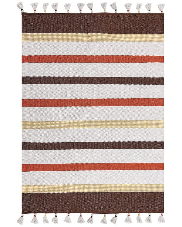 Gulvteppe Teppe Brun Beige Stripet Bomull 160 x 230 cm Rektangulært Håndvevd