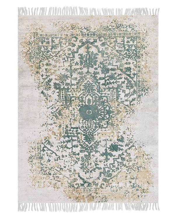 Viskosmatta Beige och Grön 140 x 200 cm Orientalisk Vardagsrum Sovrum