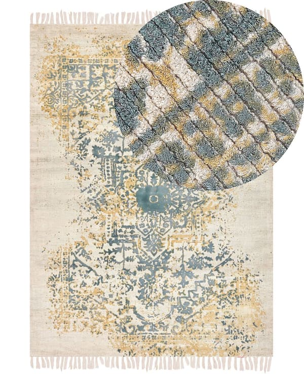 Viskosmatta Gul och Grön 140 x 200 cm Orientalisk Vardagsrum Sovrum