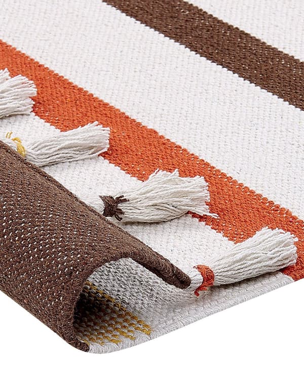 Trasmatta Bruna och Beige Ränder Bomull 80 x 150 cm Rektangulär Handvävd