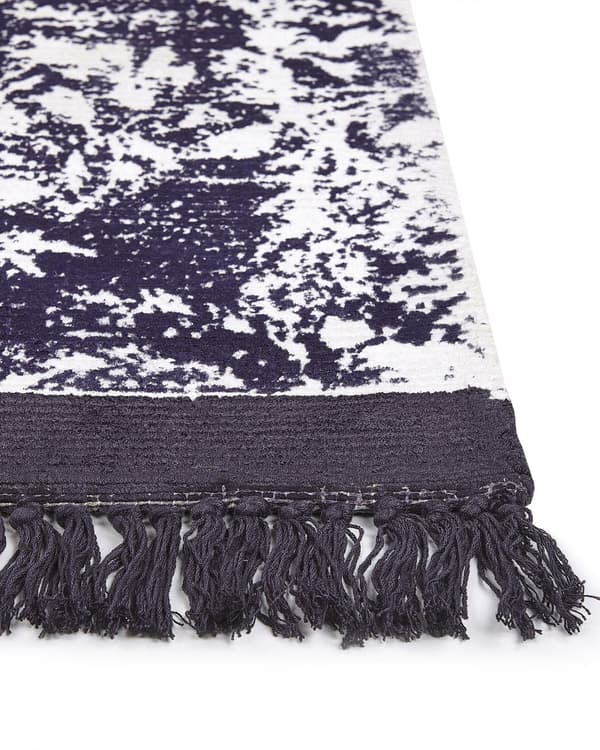 Tæppe Violet og hvid viskose med bomuldsbagside med frynser 80 x 150 cm Vintage distressed mønster
