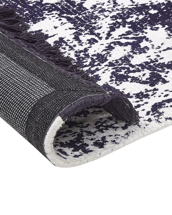 Tæppe Violet og hvid viskose med bomuldsbagside med frynser 80 x 150 cm Vintage distressed mønster