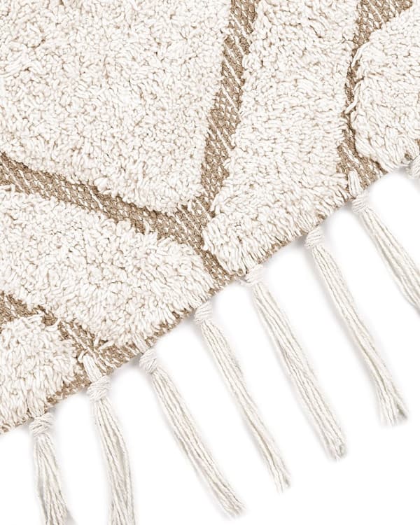 Matto beige ø 140 cm puuvilla kohokuvio pyöreä hapsut skandinaavinen boho moderni