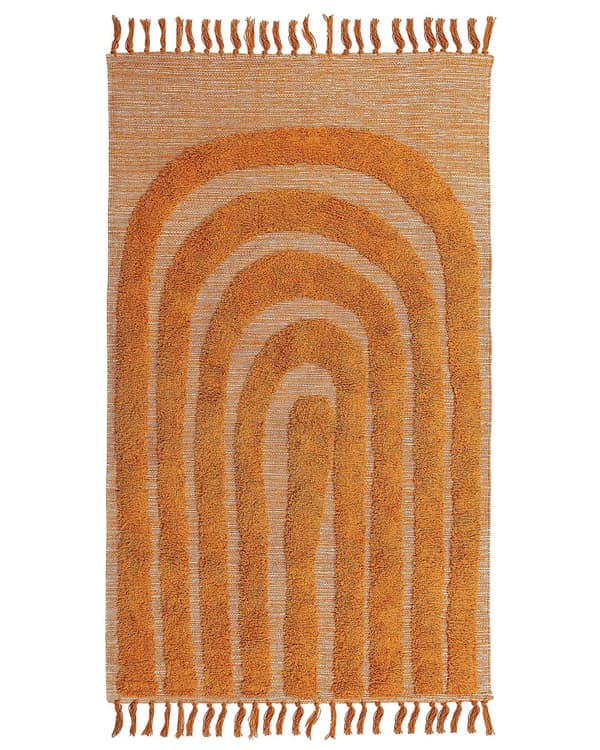 Matto oranssi 80 x 150 cm puuvilla suorakulmio tupsut tuftattu pörröinen boho
