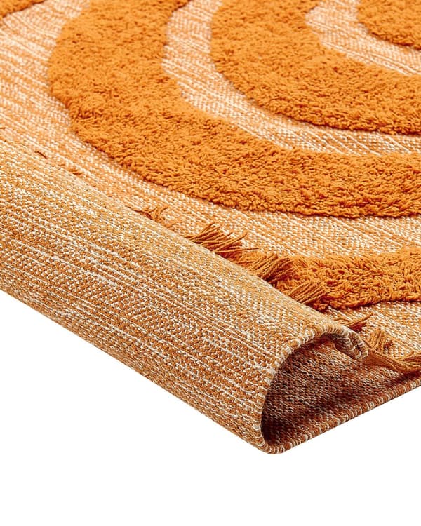 Matto oranssi 80 x 150 cm puuvilla suorakulmio tupsut tuftattu pörröinen boho