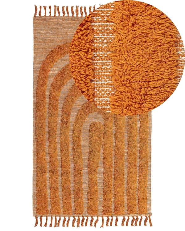 Matto oranssi 80 x 150 cm puuvilla suorakulmio tupsut tuftattu pörröinen boho