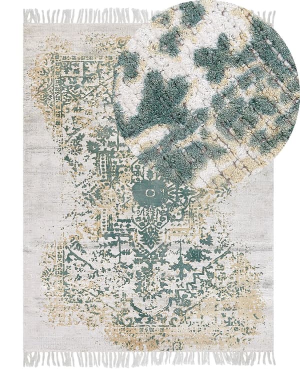 Viskose Tæppe Grå og Grøn 160 x 230 cm Orientalsk nødstedt Stue Soveværelse