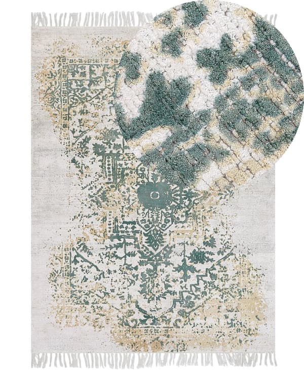 Viskose Tæppe Grå og Grøn 140 x 200 cm Orientalsk nødstedt Stue Soveværelse
