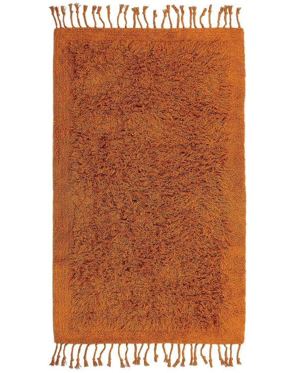 Gulvtæppe Orange Bomuld 80 x 150 cm Moderne Rektangulær Løs Fladvævet Tæppe til Stuen Soveværelse Tuftet Design Tilbehør