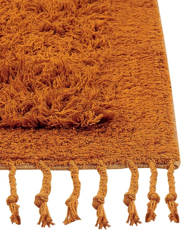 Gulvtæppe Orange Bomuld 80 x 150 cm Moderne Rektangulær Løs Fladvævet Tæppe til Stuen Soveværelse Tuftet Design Tilbehør