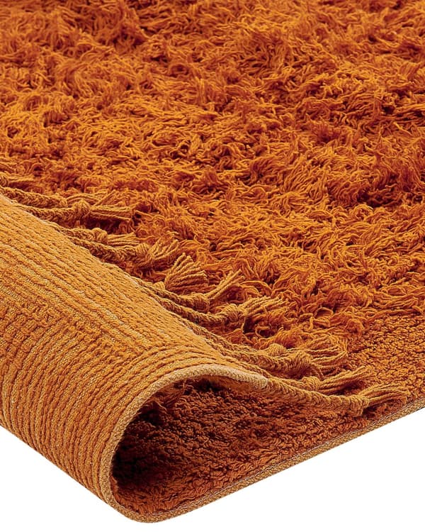 Gulvtæppe Orange Bomuld 80 x 150 cm Moderne Rektangulær Løs Fladvævet Tæppe til Stuen Soveværelse Tuftet Design Tilbehør