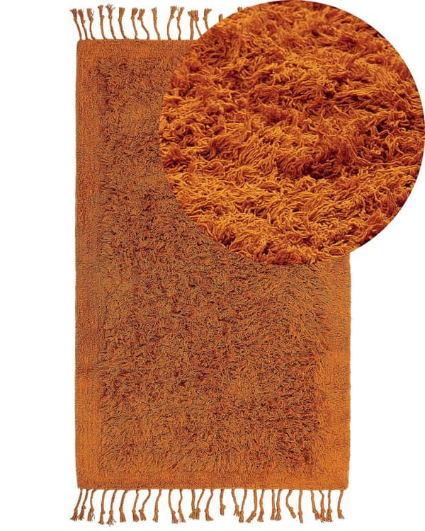 Gulvtæppe Orange Bomuld 80 x 150 cm Moderne Rektangulær Løs Fladvævet Tæppe til Stuen Soveværelse Tuftet Design Tilbehør