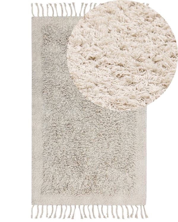 Gulvtæppe Beige Bomuld 80 x 150 cm Moderne Rektangulær Løs Fladvævet Tæppe til Stuen Soveværelse Tuftet Design Tilbehør