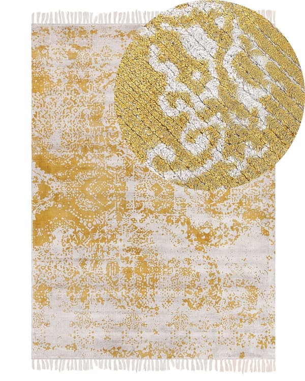 Viskose Tæppe Gul Beige 140 x 200 cm Orientalsk nødstedt Stue Soveværelse