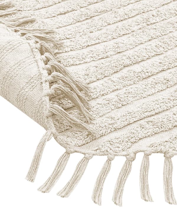 Tæppe Beige Bomuld ⌀ 140 cm Tuftet med frynser mønster Boho Stue Soveværelse