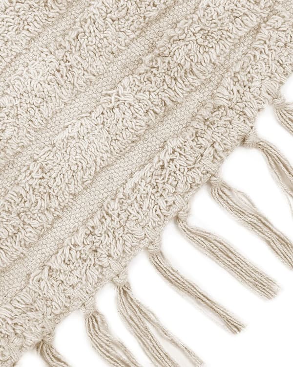 Tæppe Beige Bomuld ⌀ 140 cm Tuftet med frynser mønster Boho Stue Soveværelse