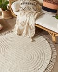 Miniatyrbillede 2 af 7: Tæppe Beige Bomuld ⌀ 140 cm Tuftet med frynser mønster Boho Stue Soveværelse
