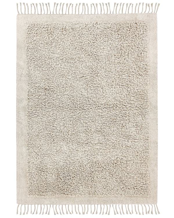 Matta Ljusbeige Bomull 140 x 200 cm Trasmatta med Tofsar Bohemisk Stil
