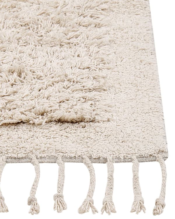 Matta Ljusbeige Bomull 140 x 200 cm Trasmatta med Tofsar Bohemisk Stil