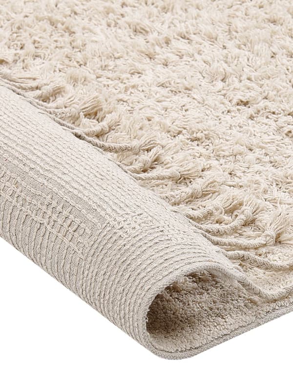 Matta Ljusbeige Bomull 140 x 200 cm Trasmatta med Tofsar Bohemisk Stil