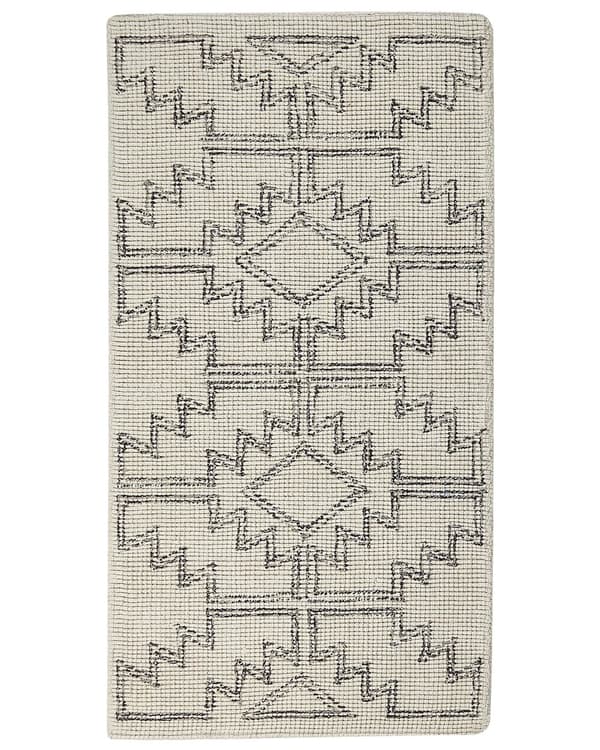 Teppe Beige Svart Ull 80 x 150 cm Geometrisk mønster Håndtuftet Boho Dekorativt Stue Soverom