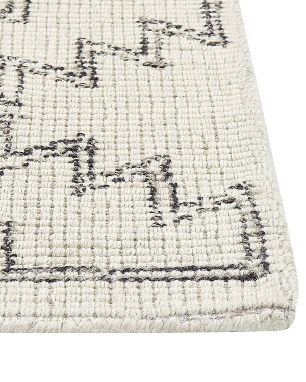 Teppe Beige Svart Ull 80 x 150 cm Geometrisk mønster Håndtuftet Boho Dekorativt Stue Soverom