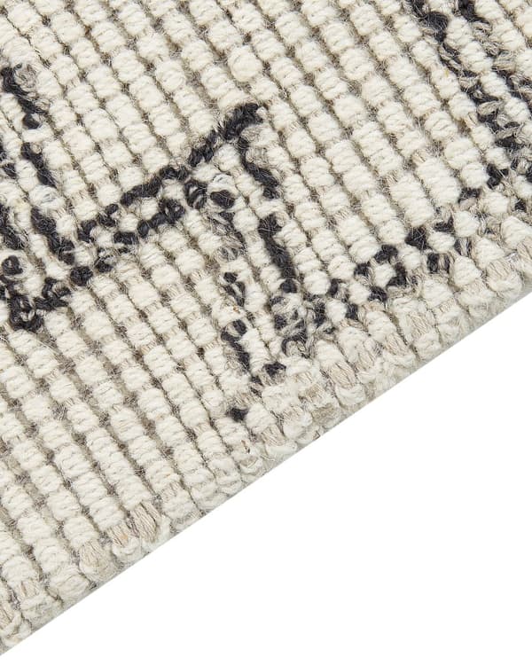 Teppe Beige Svart Ull 80 x 150 cm Geometrisk mønster Håndtuftet Boho Dekorativt Stue Soverom