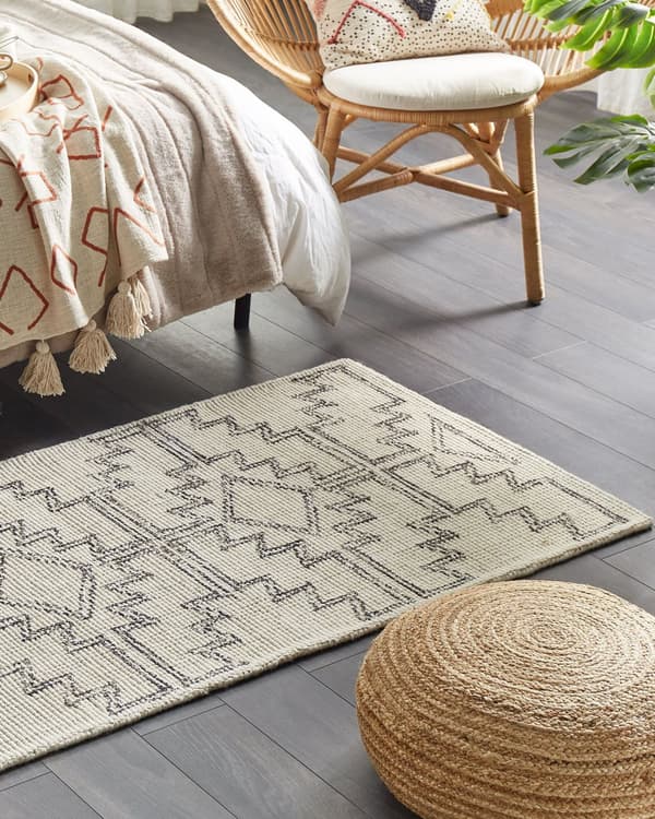 Teppe Beige Svart Ull 80 x 150 cm Geometrisk mønster Håndtuftet Boho Dekorativt Stue Soverom
