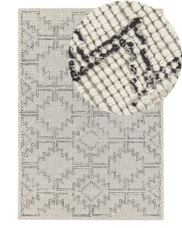 Teppe Beige Svart Ull 140 x 200 cm Geometrisk mønster Håndtuftet Boho Dekorativt Stue Soverom
