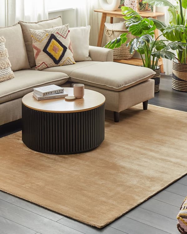 Teppe Sandbeige Viskose 140 x 200 cm Håndvevd Kort lugg Moderne Dekorativt Stue Soverom