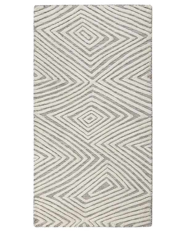 Teppe Hvit Grå Ull 80 x 150 cm Håndvevd Geometrisk mønster Skandinavisk stil Moderne Stue Soverom