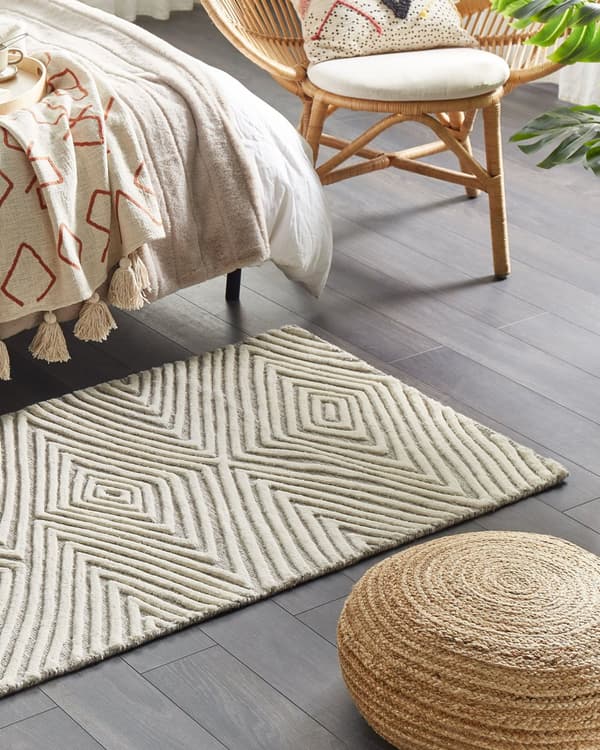 Teppe Hvit Grå Ull 80 x 150 cm Håndvevd Geometrisk mønster Skandinavisk stil Moderne Stue Soverom