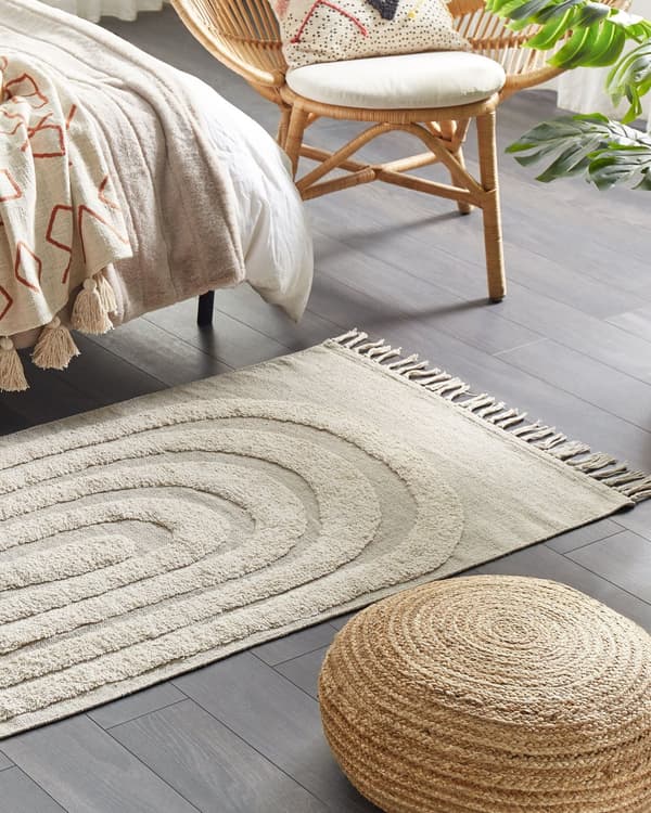 Bomullsteppe Teppe Beige Bomull 80 x 150 cm Shaggy Rektangulært med dusker Boho