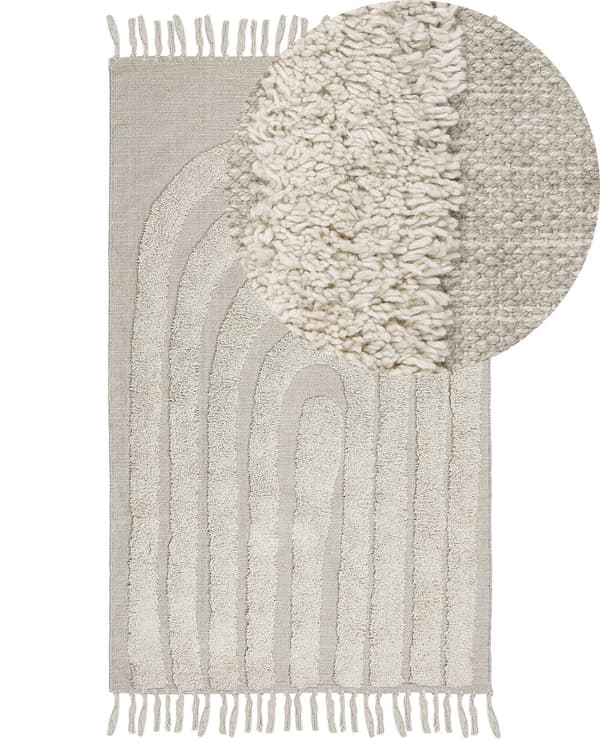 Bomullsteppe Teppe Beige Bomull 80 x 150 cm Shaggy Rektangulært med dusker Boho