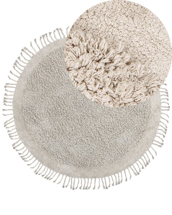 Gulvteppe Teppe Beige Bomull 140 cm Shaggy Rund med dusker Boho