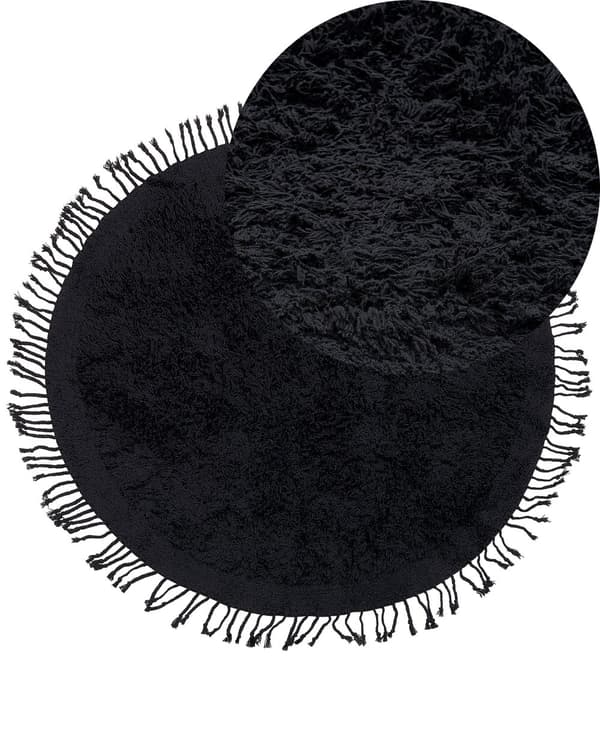 Gulvteppe Teppe Svart Bomull 140 cm Shaggy Rund med dusker Boho