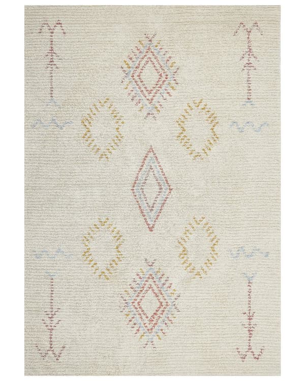 Gulvtæppe Beige Multifarvet Bomuld 160 x 230 cm Moderne Fladvævet Løs Kelimtæppe under Sofabord til Entre Indendørs Design til Pigeværelse