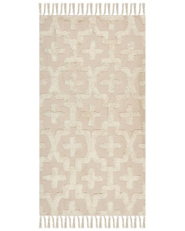 Område Tæppe Beige Bomuld 80 x 150 cm Minimalistisk Tuftet Shaggy Geometrisk Mønster Stue Soveværelse