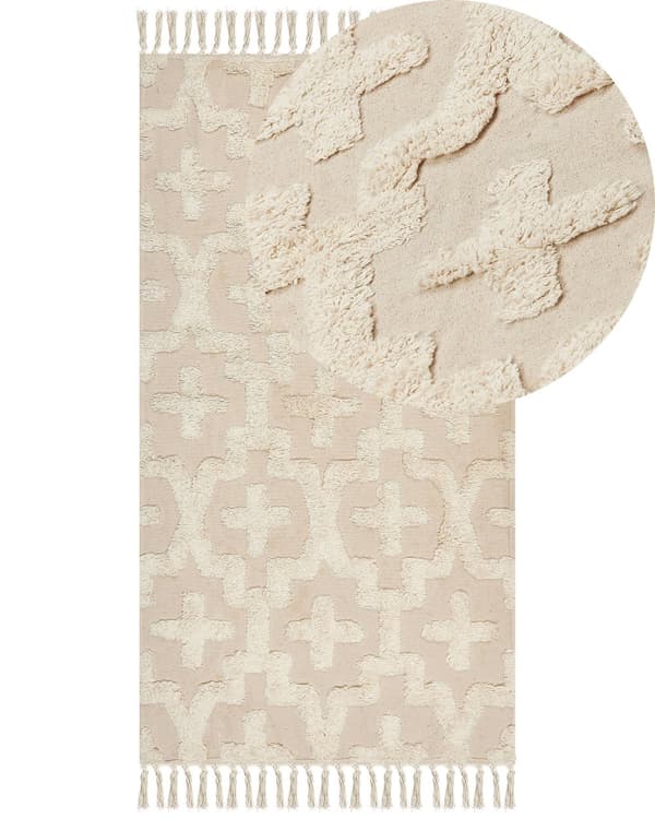 Område Tæppe Beige Bomuld 80 x 150 cm Minimalistisk Tuftet Shaggy Geometrisk Mønster Stue Soveværelse